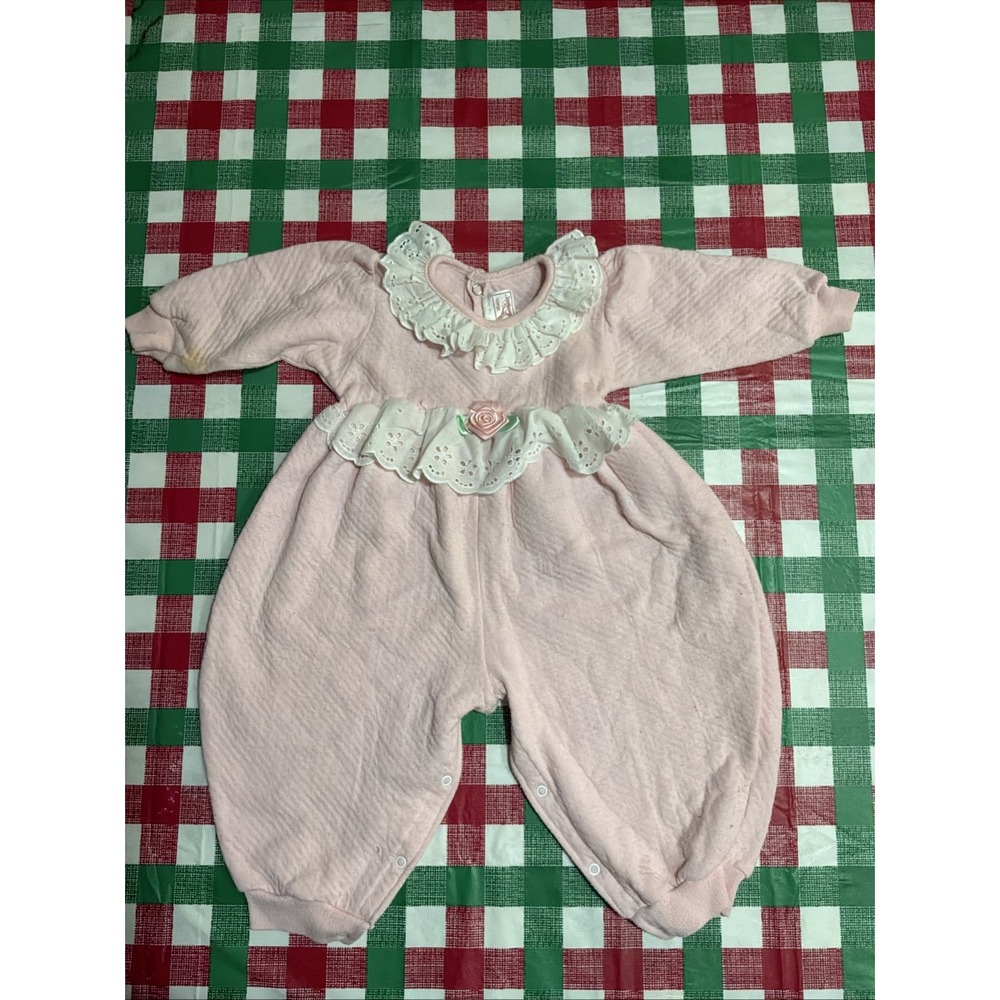 Vintage Buster Brown floral Lace‎ BUBBLE ROMPER Girls Pink Outfit 18 Months USA